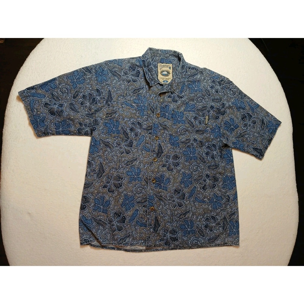 Vintage Lassen Hawaii Short Sleeve Blue Aloha Shirt Mens XL‎ USA Made 1990s